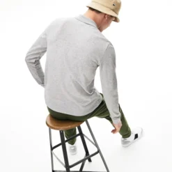 Poloshirt Lacoste L1313 Longsleeve Classic Fit Marl Grey Melange Herren -Discounter Für Tennisausrüstung 4 L1313 CCA 24203