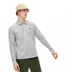 Poloshirt Lacoste L1313 Longsleeve Classic Fit Marl Grey Melange Herren -Discounter Für Tennisausrüstung 5 L1313 CCA 24204